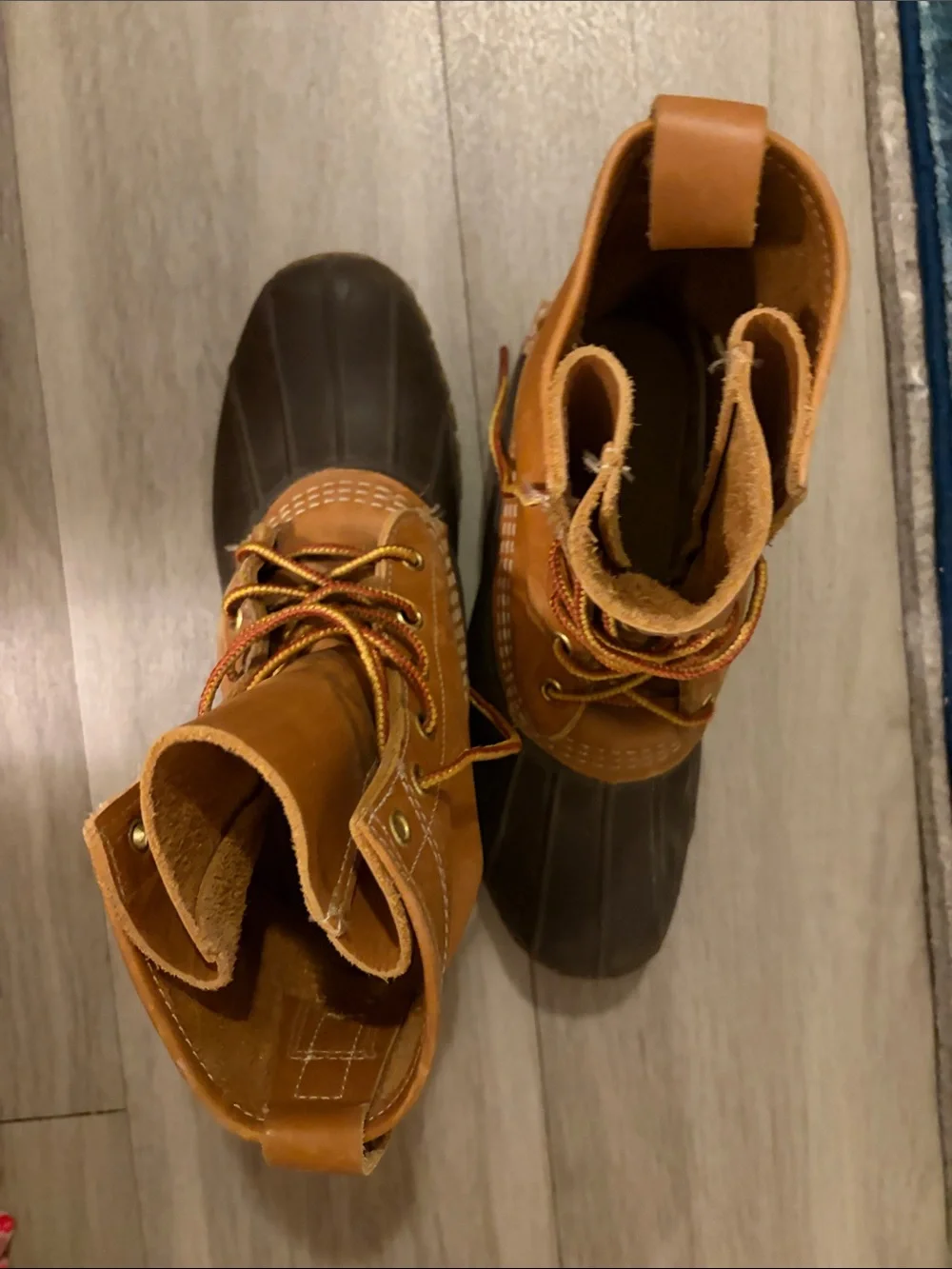 L.L. Bean Brown and Black Leather Duck Boots - Women's Lace-Up Winter Boots